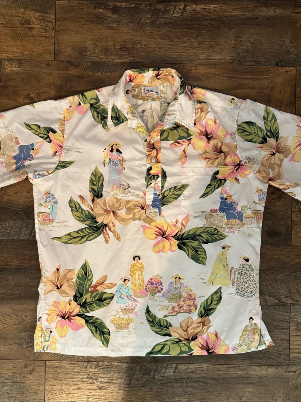Vintage reyn spooner White Hawaiian Floral Quarter Button Up Sz L $65 OBO